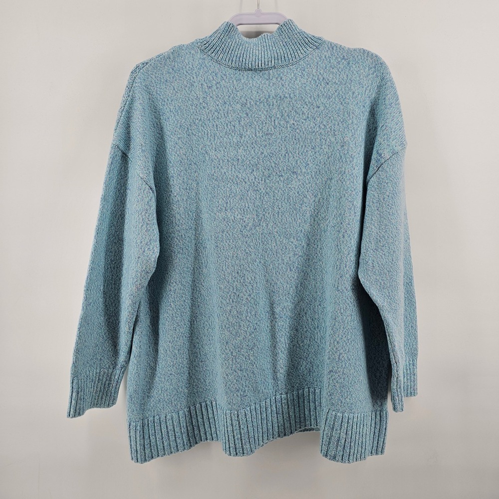 Talbots Mock Neck Sweater Womens 2X Blue Diamond Knit Cotton Blend Pullover - Picture 2 of 6